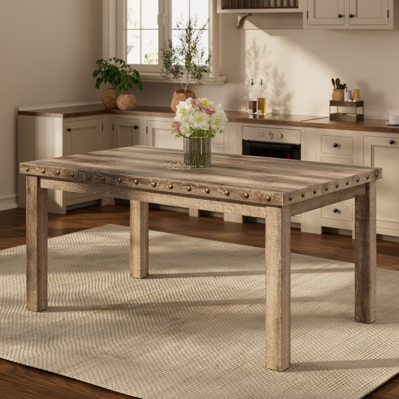 Fort Rustic Wood Dining Table with Rivets and Distressed Texture