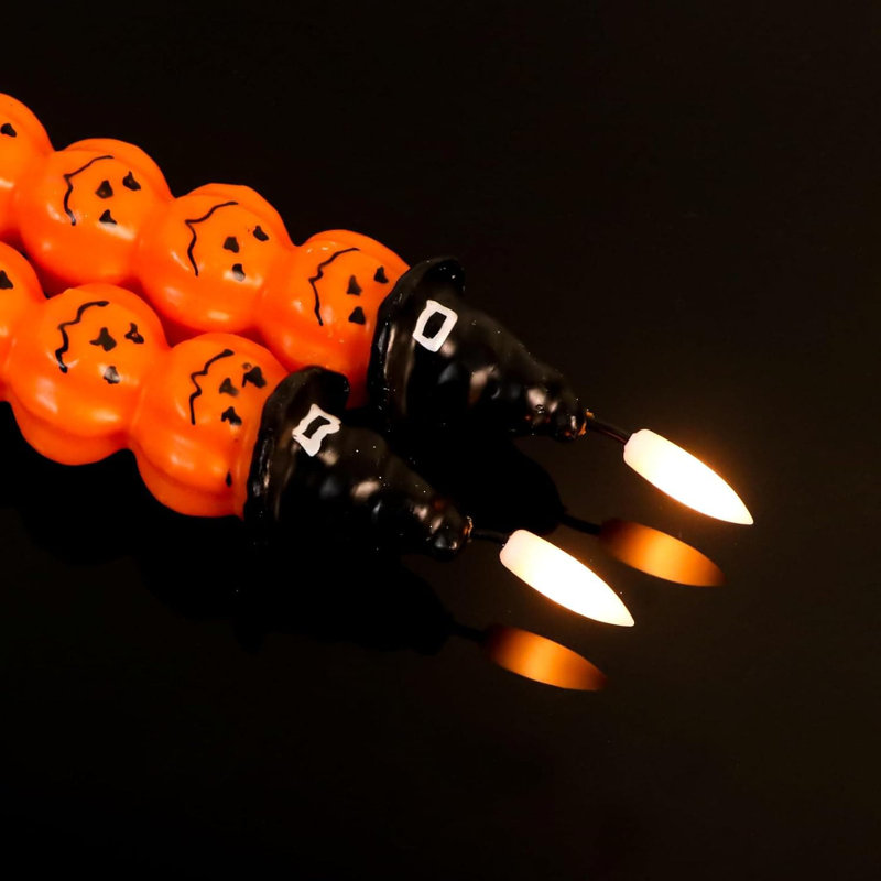 Halloween Flameless Taper Candles - 2 Pcs, 6H Timer, Hand-Painted Stacked Pumpkins, 3D Flickering Flame, 0.78"x11.6", Battery-Operated, Indoor Fall Decor