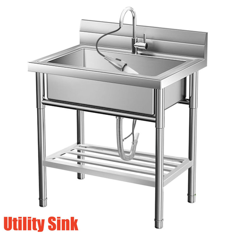 Stainless Steel Utility Sink, Free Standing Single Bowl PHO_34QKBEHW-PY INCOMPLETE 
