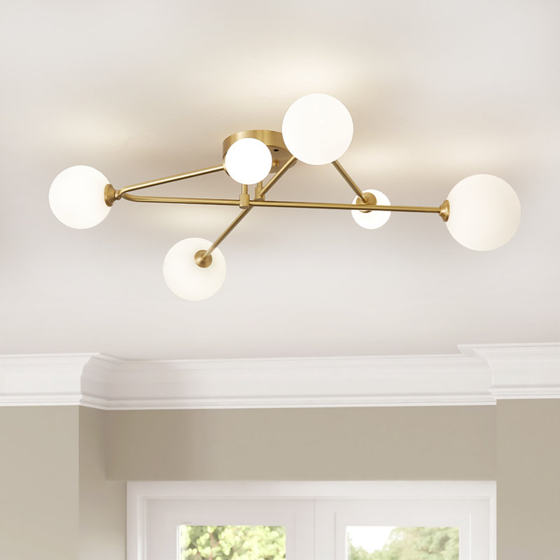 6 - Light Sputnik Glass Globe Linear Semi Flush Mount INCOMPLETE 