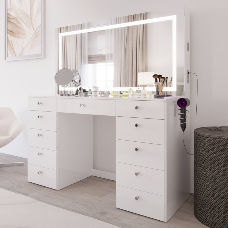 ( incomplete 1/3 )lydia extra-large makeup vanity with bluetooth speakers and led mirror