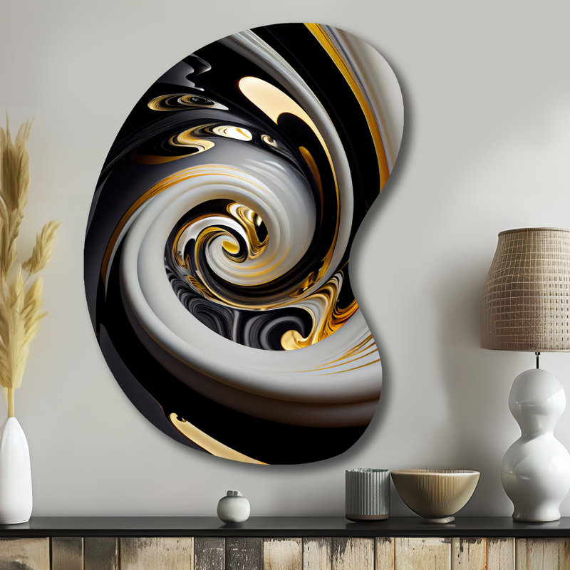 gold and black stained glass spiral iii - asymmetrical abstract spirals metal wall art, irregular shape metal wall sculpture print