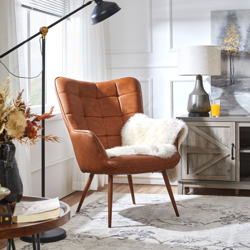 Aichele 28''W x 31.3''D Faux Leather Wingback Chair,Mid-century Oversized Armchair
