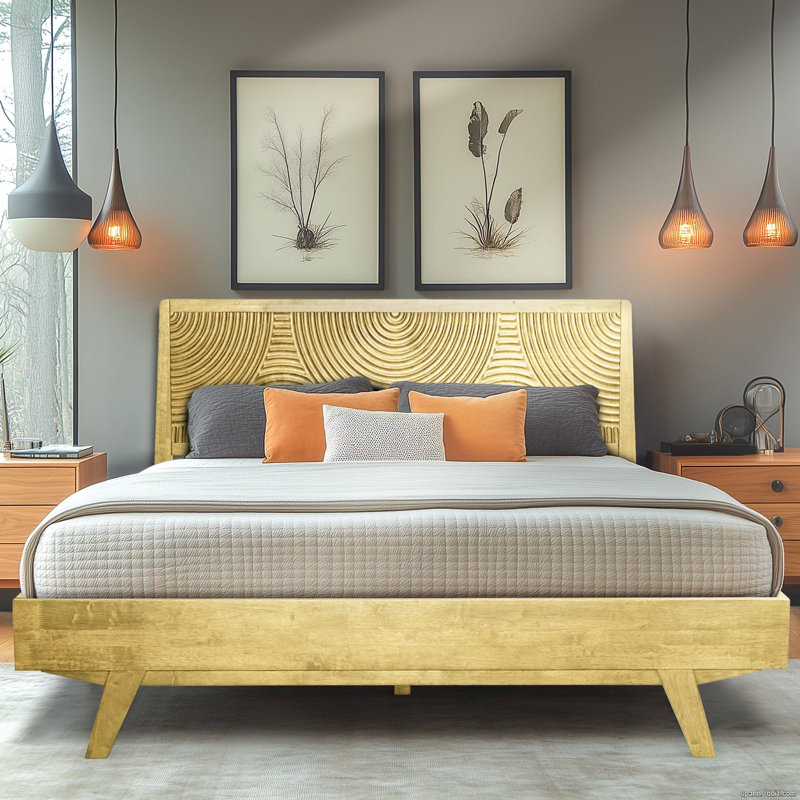 solid wood platform bed frame with headboard – mid-century modern style, carved wood grain, easy assembly with smart tool, no box spring needed
incomplete 