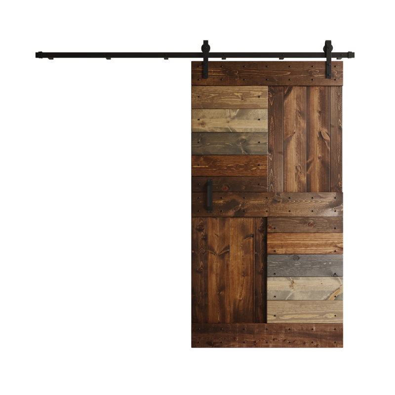 84"H S Series Natural Pine Wood Sliding Barn Door with Installation Hardware Kit
