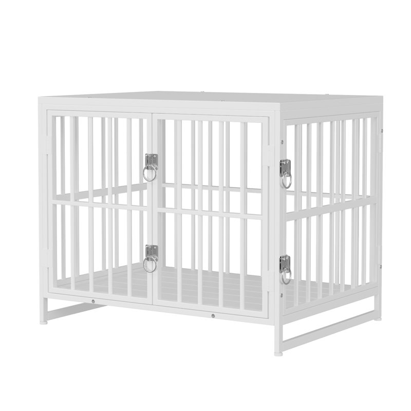White Dog Crate Furniture, Decorative Dog Kennel End Table, Heavy Duty Pet House Indoor, Made in Wood and Metal, Double Door With Double Locks, Three Size for Small Medium Large Dogs