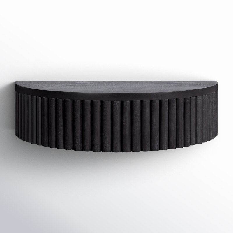 kristie half-circle mango floating shelf with drawer