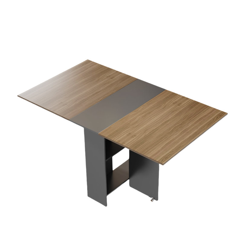 folding dining table on locking wheels with storage (brown)