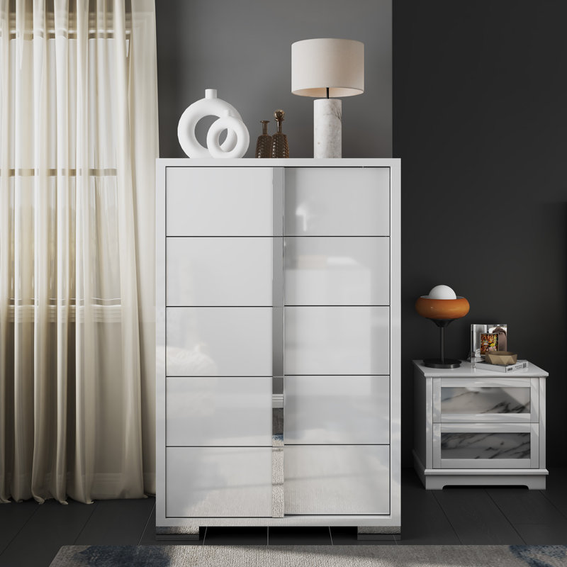 mercidieu 50"h modern highlgloss 5 chest of drawers with groove handle
