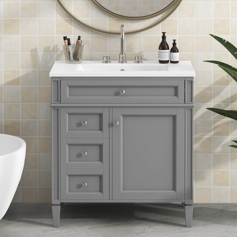 ( only cabinet)30\"W Freestanding Bathroom Vanities With Ceramic Sink And Adjustable Shelf