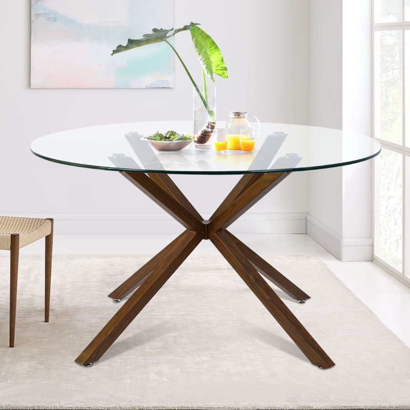(Similar) Aunnika Round Glass Top Metal Base Dining Table