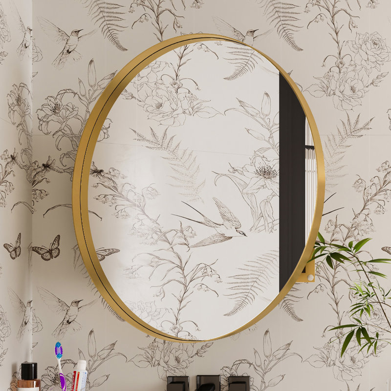 31.5\" Surface Mount Round Metal Framed Medicine Cabinet with Mirror and Adjustable Shelves INCOMPLETE 