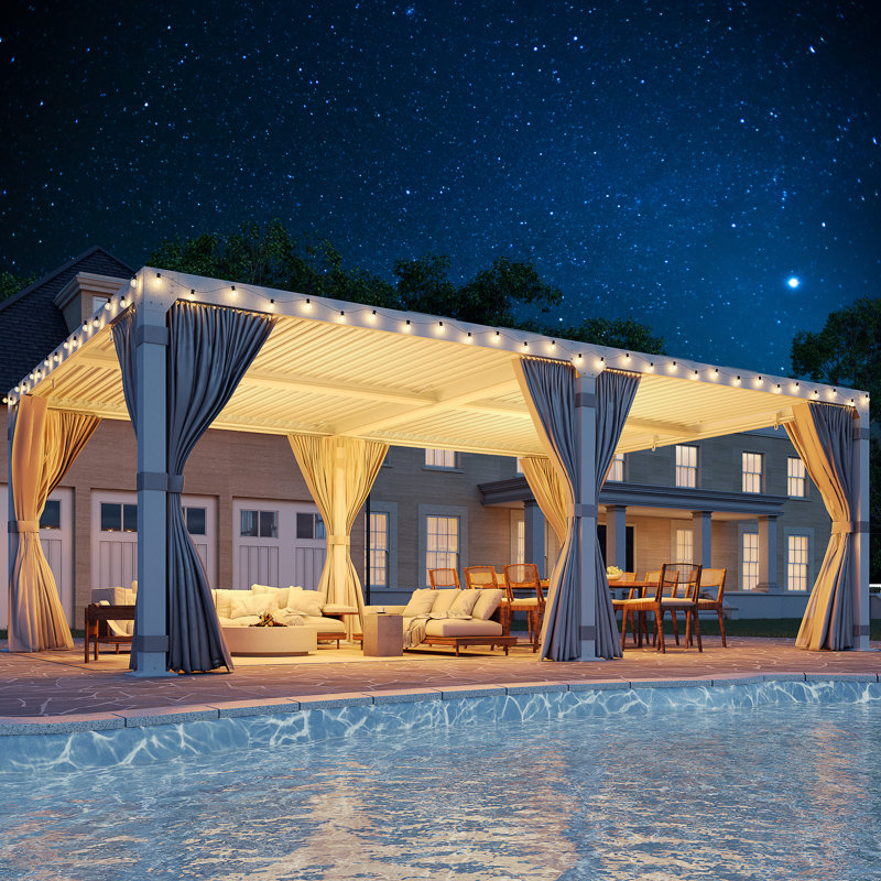 ( incomplete box 4/6)20 Ft. W x 12 Ft. D Aluminum Pergola, Outdoor Pergola with Adjustable Louver Roof