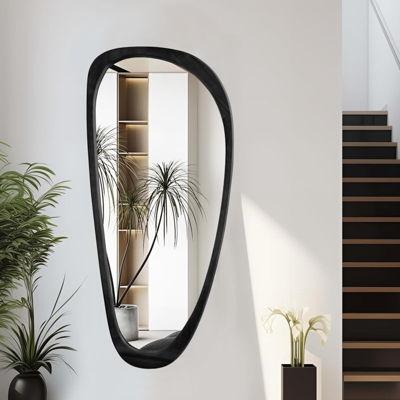 Asymmetrical Wood Framed Accent Wall Mirror