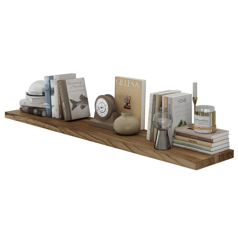 60\"x11.25\" Hidden Bracket Shelf, Floating Bookshelf For Living Room, Farmhouse Decor, 1pc, Burnt INCOMPLETE 