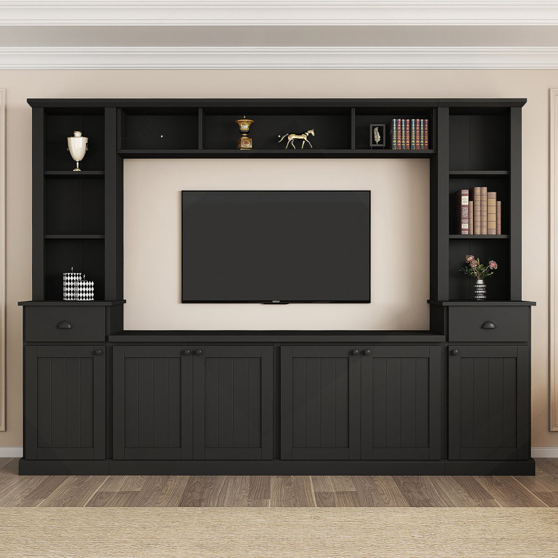 minimalist entertainment wall unit set with bridge for tvs up to 75''