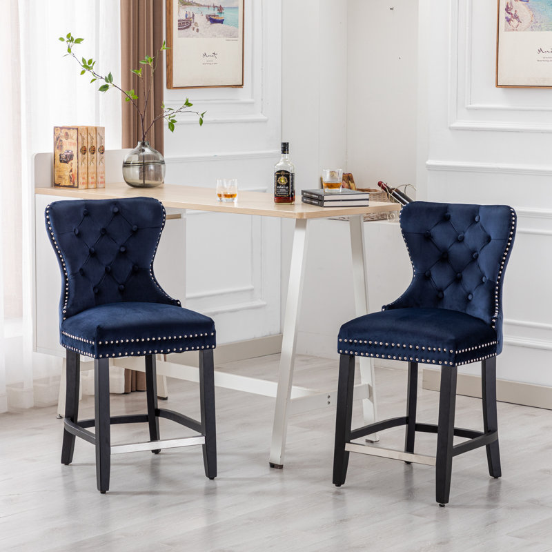 Thursa Upholstered Counter Stool with Solid Wood Frame (Set of 2)