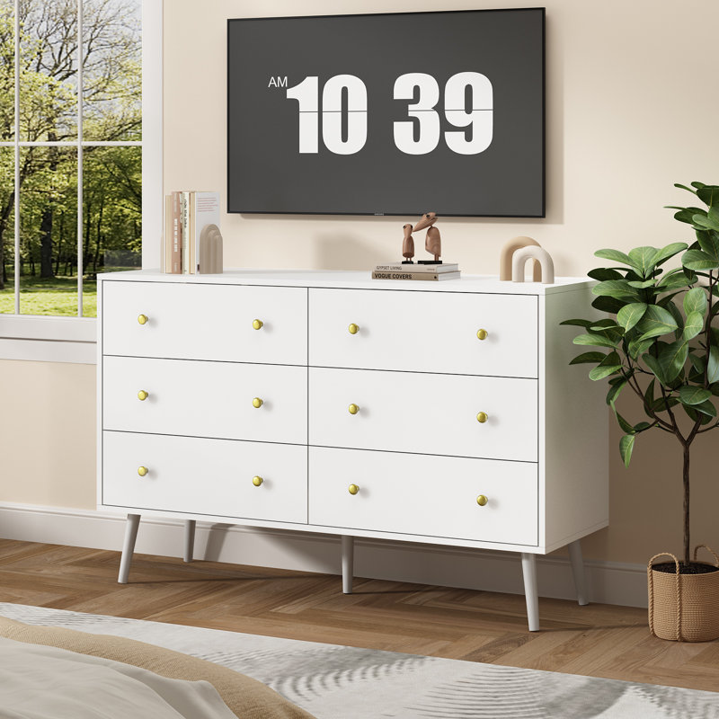 Dantee Dresser for Bedroom, 6 Drawer Dresser with Gold Handles, Modern Dressers & Chests of Drawers INCOMPLETE 