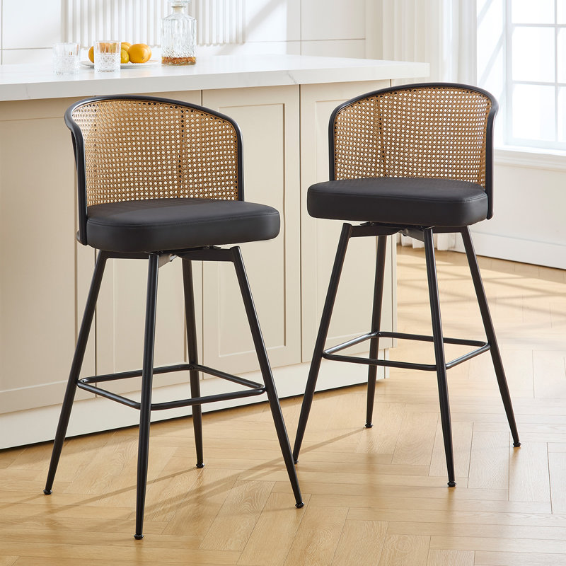 Cane Back Swivel Upholstered Counter & Bar Stool (Set of 2)