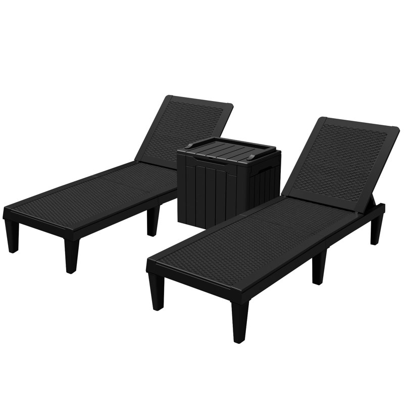 3-Piece Outdoor Chaise Lounge Recliner Chairs with Storage Table/Box INCOMPLETE 