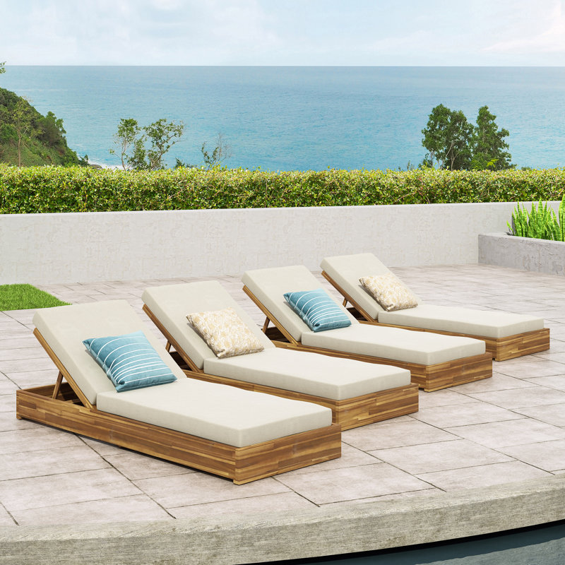 Leite Outdoor Acacia Wood Chaise Lounge Set , Cushion Included (Set of 4) Incomplete 