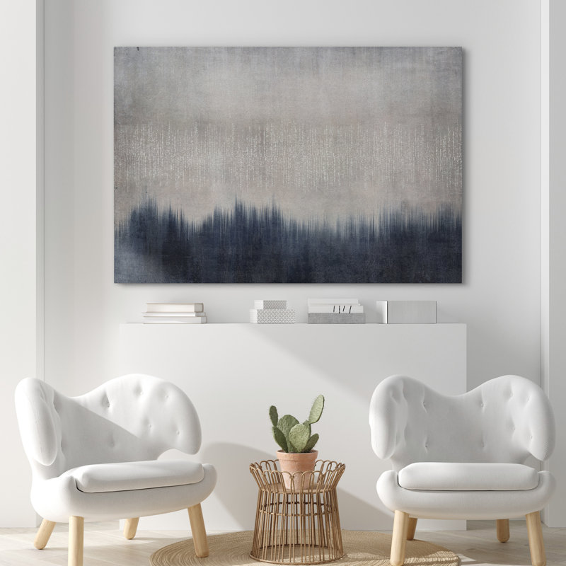 Minimal Landscape \" Navy Blue Vintage Art Decor Abstract Landscape Minimalist Bedroom Decor \" INCOMPLETE 