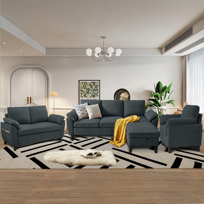 4-Piece Living Room Sectional Sofa Set with Loveseat and Chair