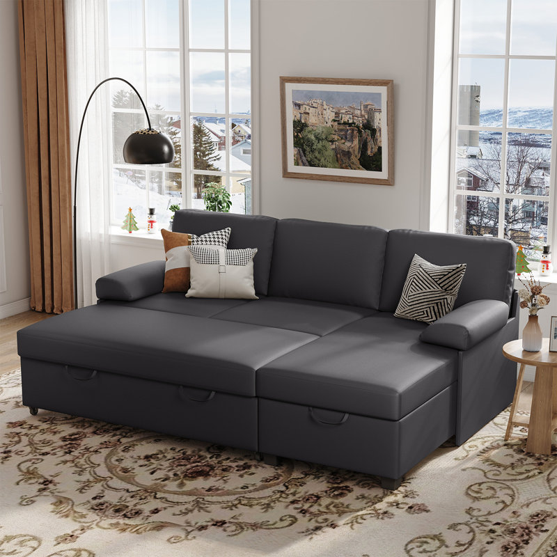 80'' Upholstered Sleeper Sofa, Pull Out Bed With Storage Chaise For Living Room Bedroom Apartment
