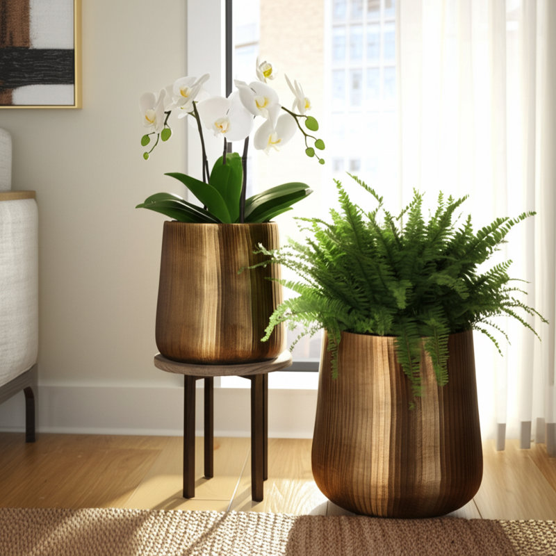 planters metal aluminum hand-hammered texture indoor outdoor home garden use set of 2 - 16", 12" bronze, copper, metallic (set of 2)