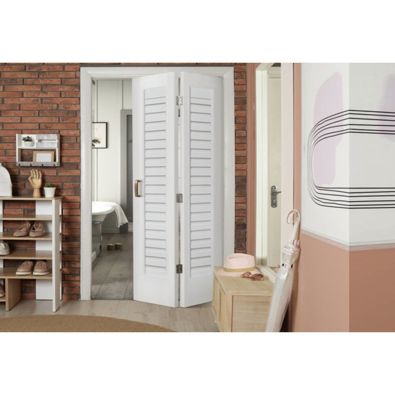 White Primed Smooth Solid Wood Core Shadow Louver Bifold Door