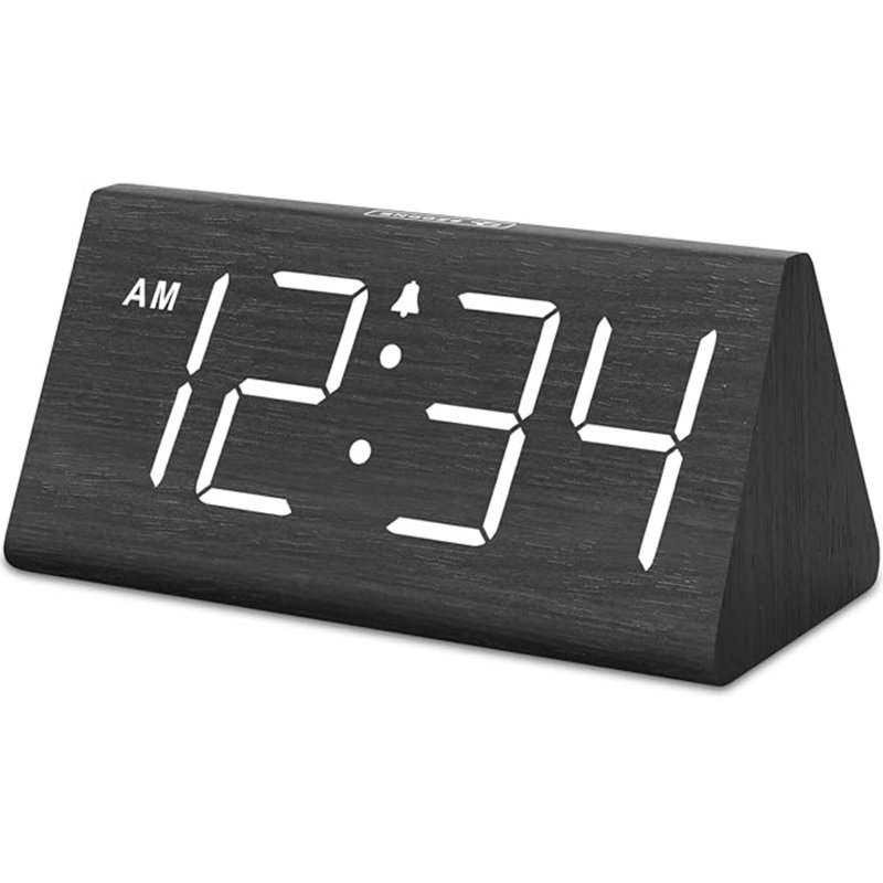 Wooden Digital Alarm Clock For Bedroom - RGB Electric Desk Clock With Large Numbers, USB Port, Loud Alarm For Heavy Sleepers, Dimmer And Volume Control, Snooze, 12/24H, Wood Décor