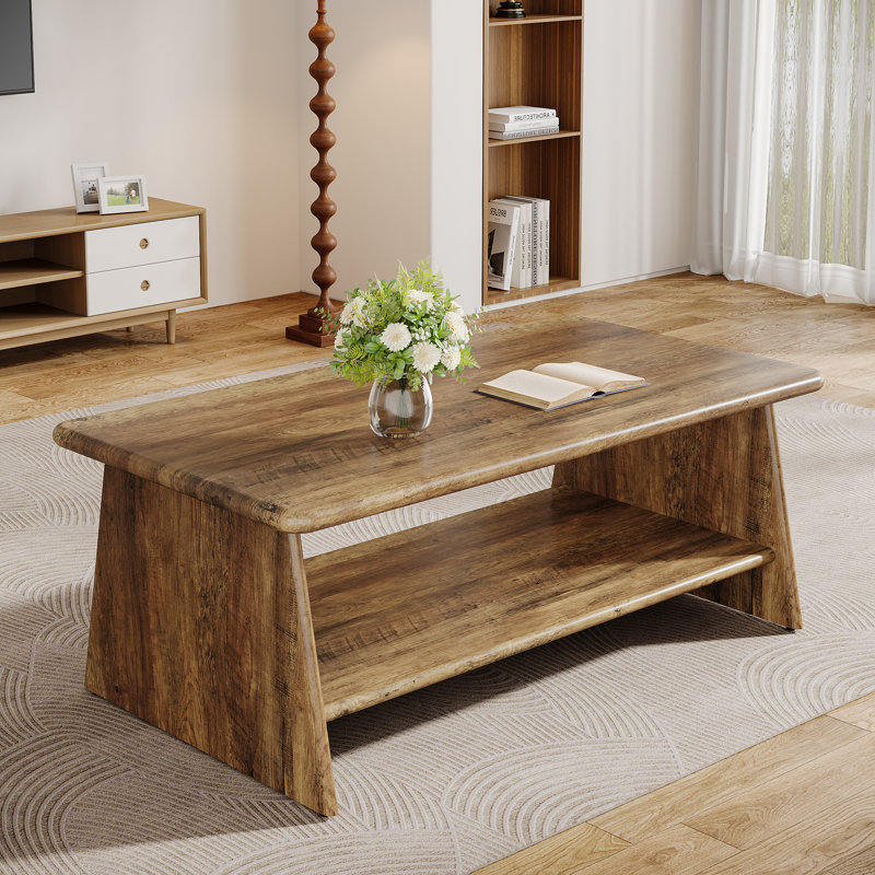 Vintage Coffee Table With Storage Shelf For Living Room
