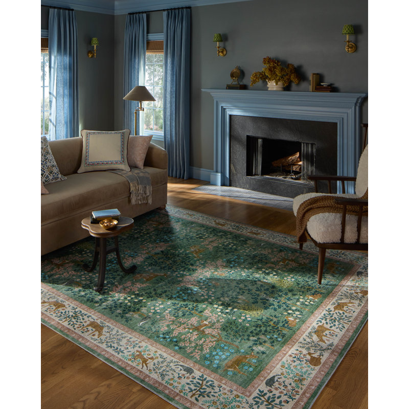 rifle paper co. x loloi canopy sage / blush area rug