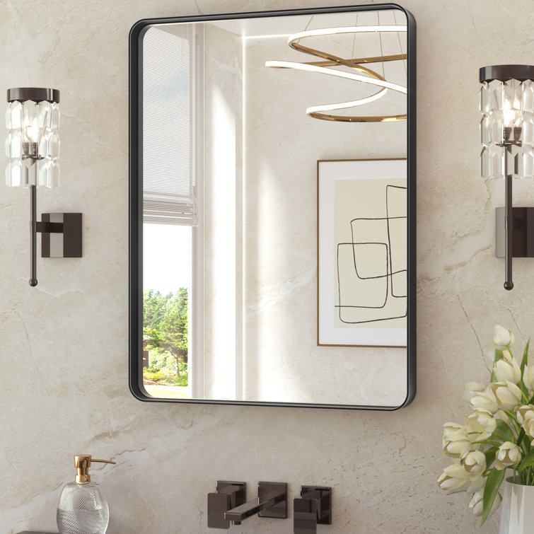 Leaderville 1.2\" Thick Aluminum Framed Bathroom Mirror, Decorative Mirror Wall Mirror with Tempered Glass, French Cleat Mounted