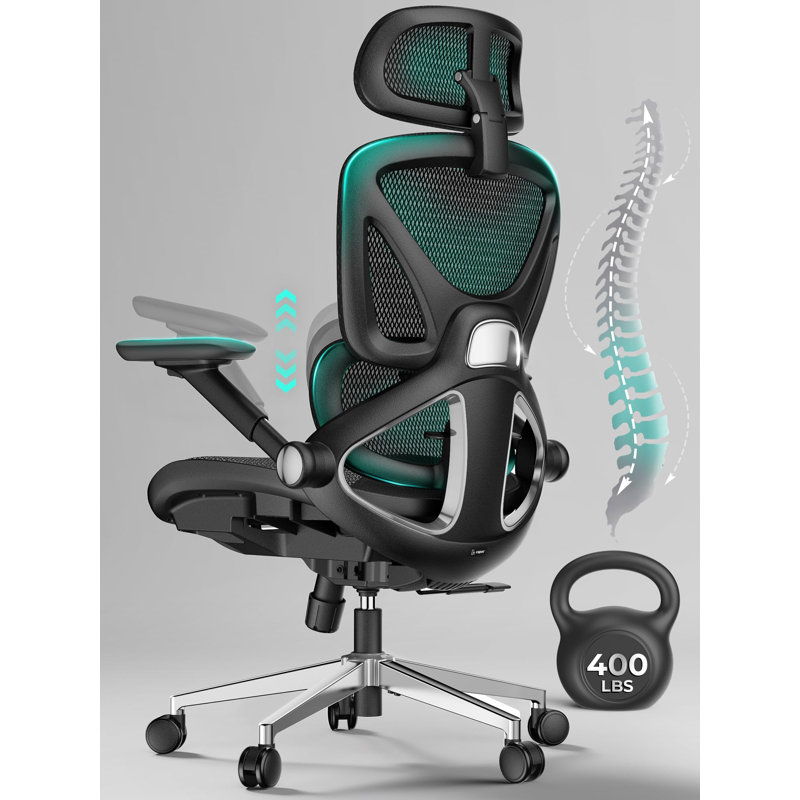 Capot Ergonomic Office Chair with Breathable Mesh Fabric, 400LBS Capacity, Adjustable Lumbar Support, 125° Reclining Backrest, Height & Angle Adjustable Neck Support, Silent Wheels for Home & Office