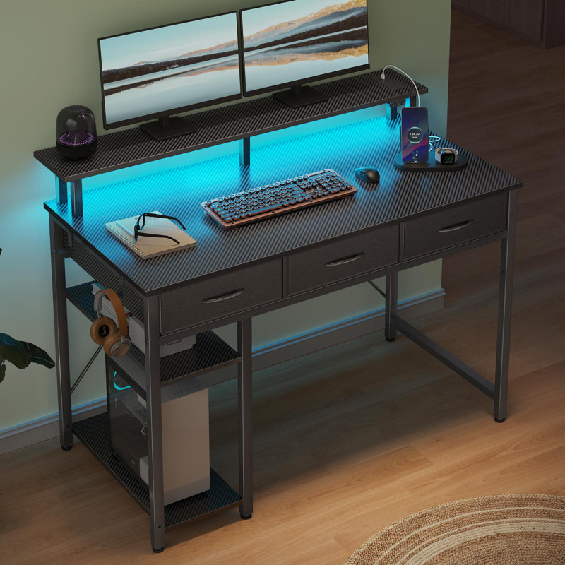 gaming desk with led lights & power outlets, computer desk with monitor stand & drawers
incomplete 