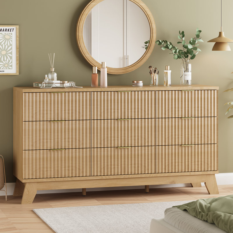 fluted 9-drawer dresser 57''w wood wide chest of drawers with metal handle,adjustable feet
incomplete 