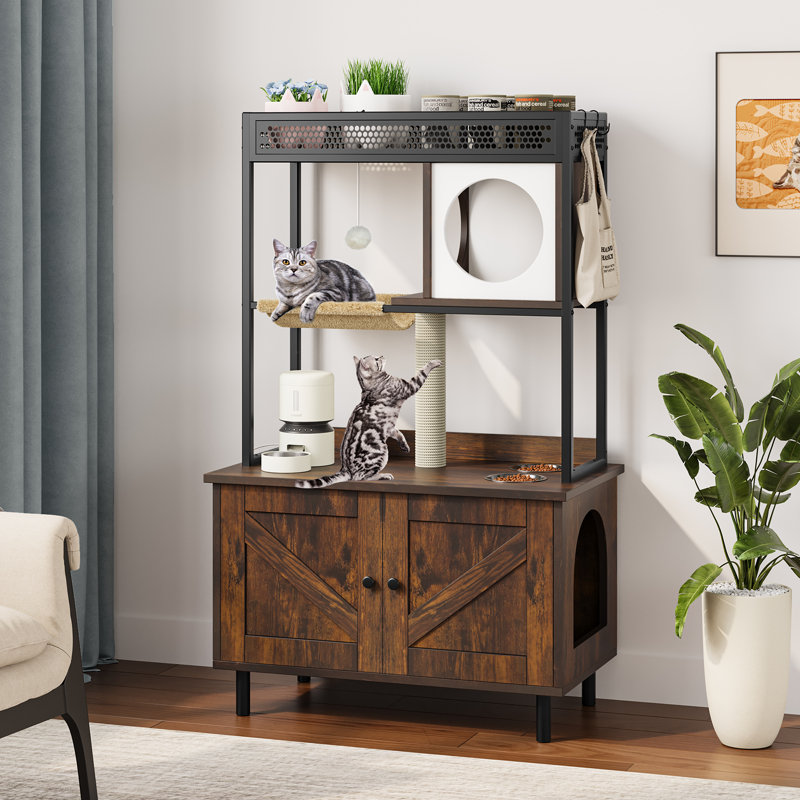 Cat Litter Box Enclosure with Shelves and Charging Station