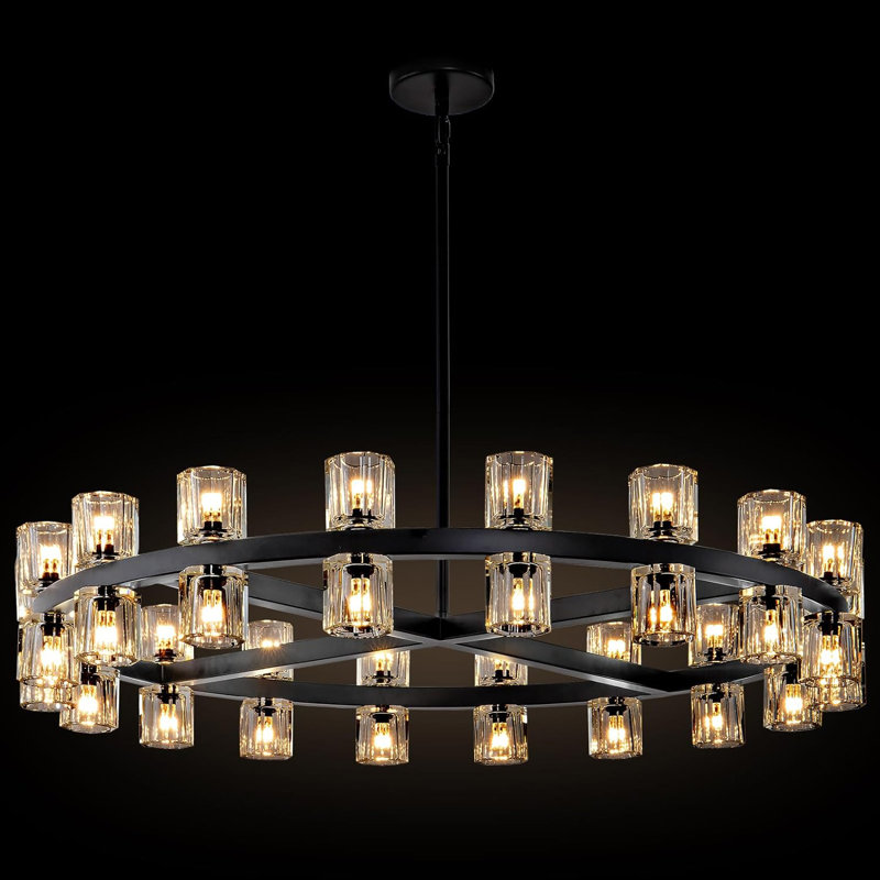 36-Light 36\"W Dimmable Round Crystal Cup Style Chandelier with Crystal Accents (Bulbs Included) INCOMPLETE missing 2 bulbs
