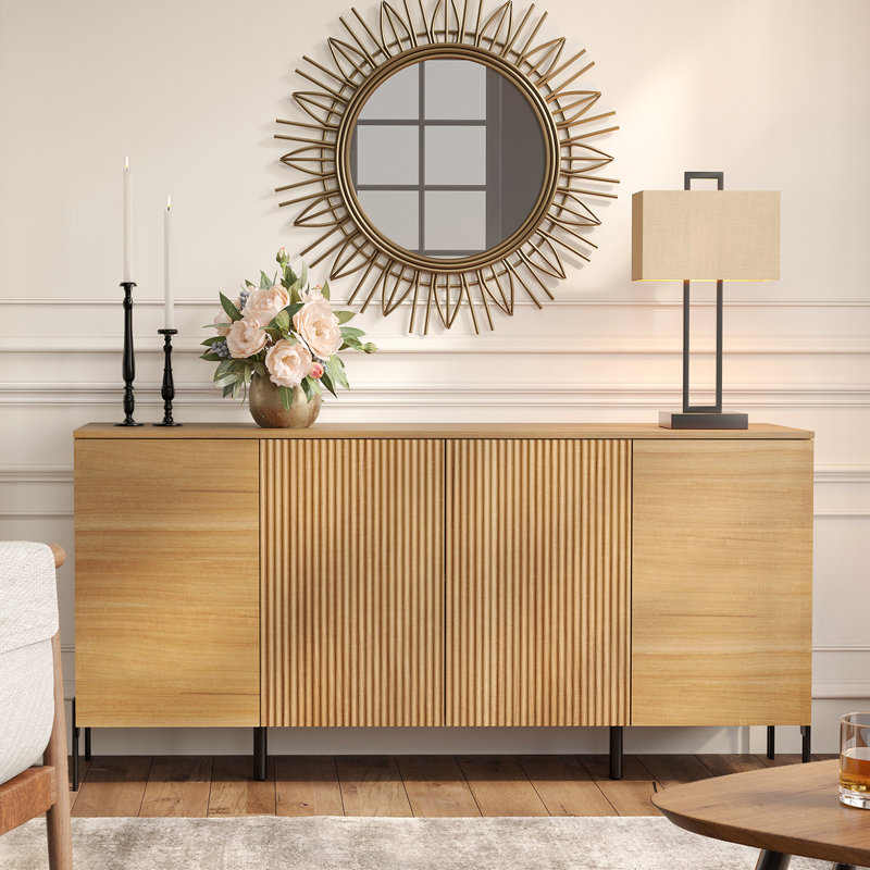 Laverda 61" Accent Cabinet With 4 Doors, Modern Credenza Storage Cabinet With Minimalist Reeded Design For Living Room, Kitchen, Dining Room, Hallway