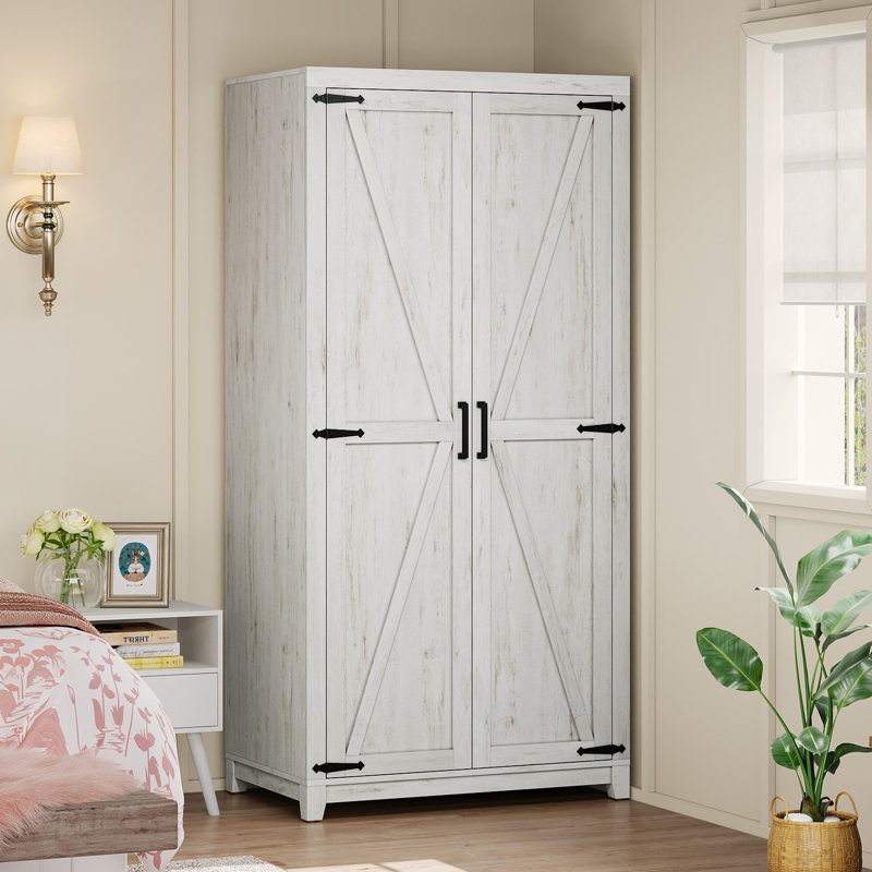 71'' Farmhouse Armoire, Wardrobe Closet Storage Cabinet With Shelf & Hanging Rod