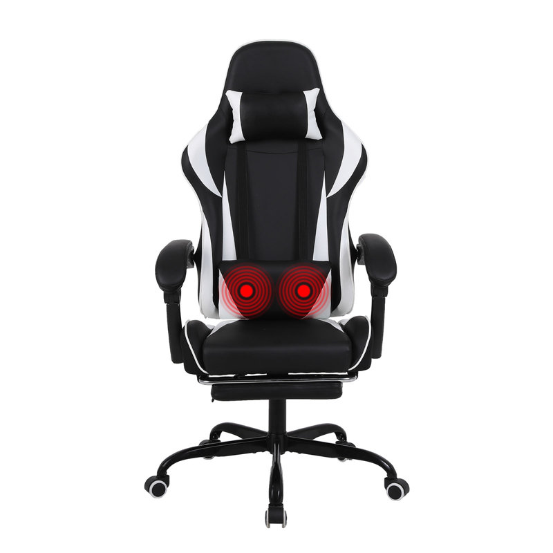 Ergonomic Gaming Chair Faux Leather Reclining Swiveling PC & Racing Massage Video Game Chair with Footrest