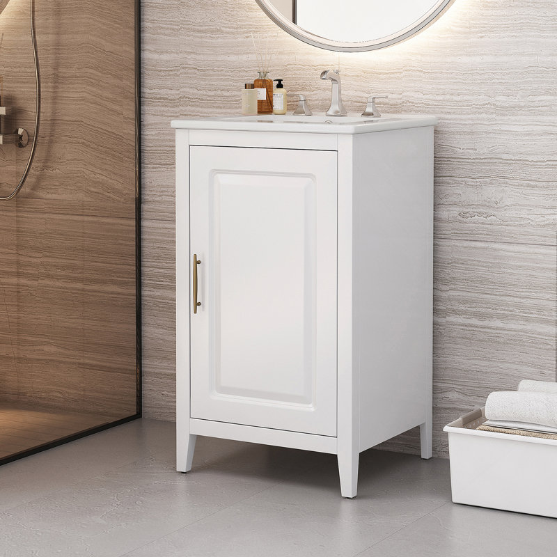 20.3" bathroom vanity with sink, functional drawer, door shelf, soft-closing door, white