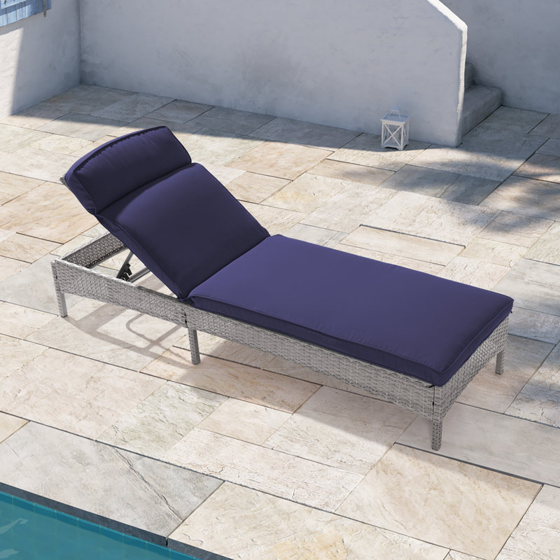 Eban Outdoor Wicker Long Chaise Lounge with Cushion