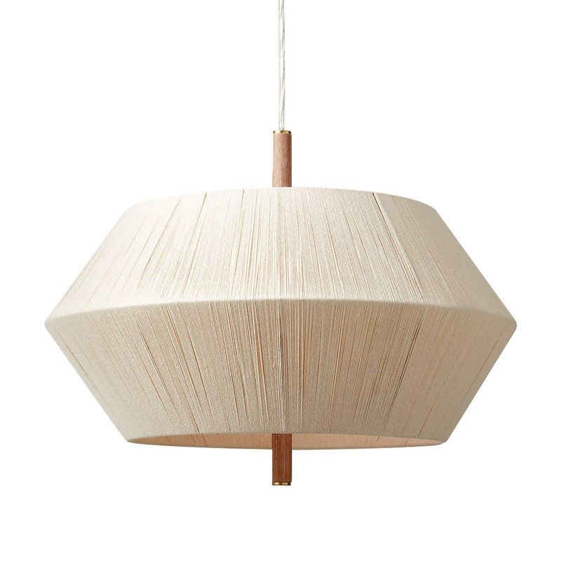 darryal pendant light – 24" fabric cotton & oak plug-in or hardwired light fixture for dining room, bedroom, entryway, or kitchen in japandi, minimalist, modern organic, or wabi-sabi style