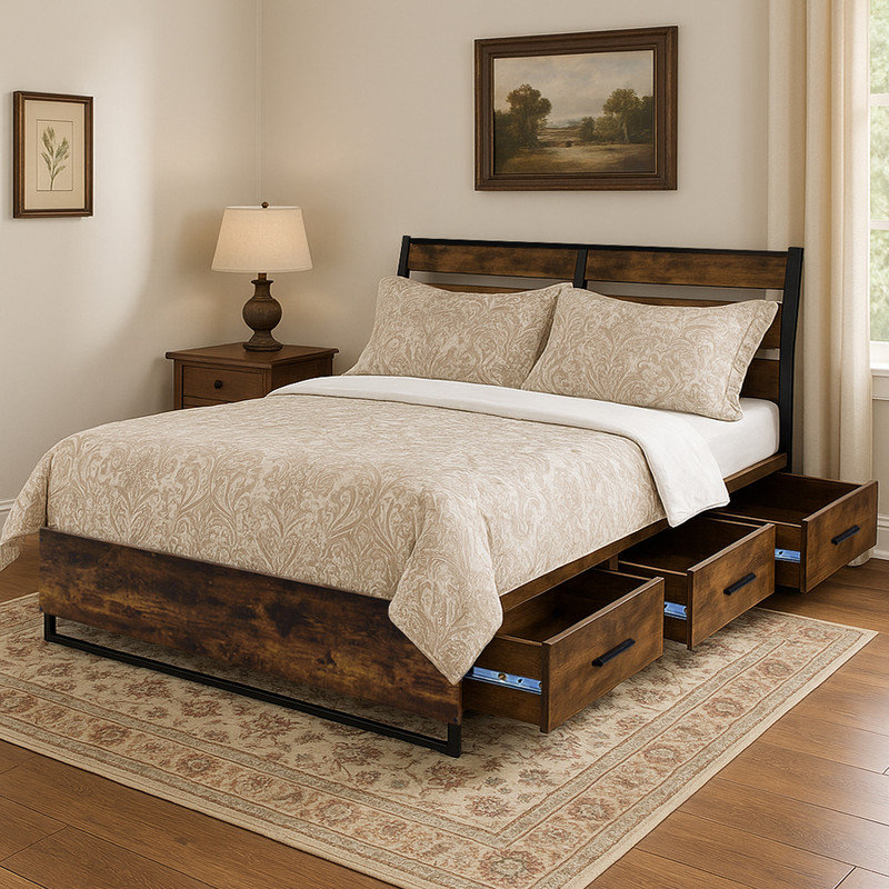 rustic oak finish eastern king platform bed\nincomplete, missing screws