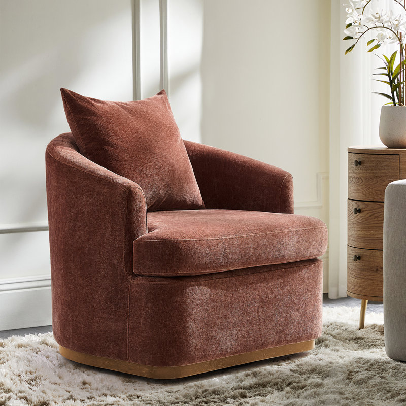 berklie 31"w modern chenille swivel armchair with ergonomic backrest and solid wood legs