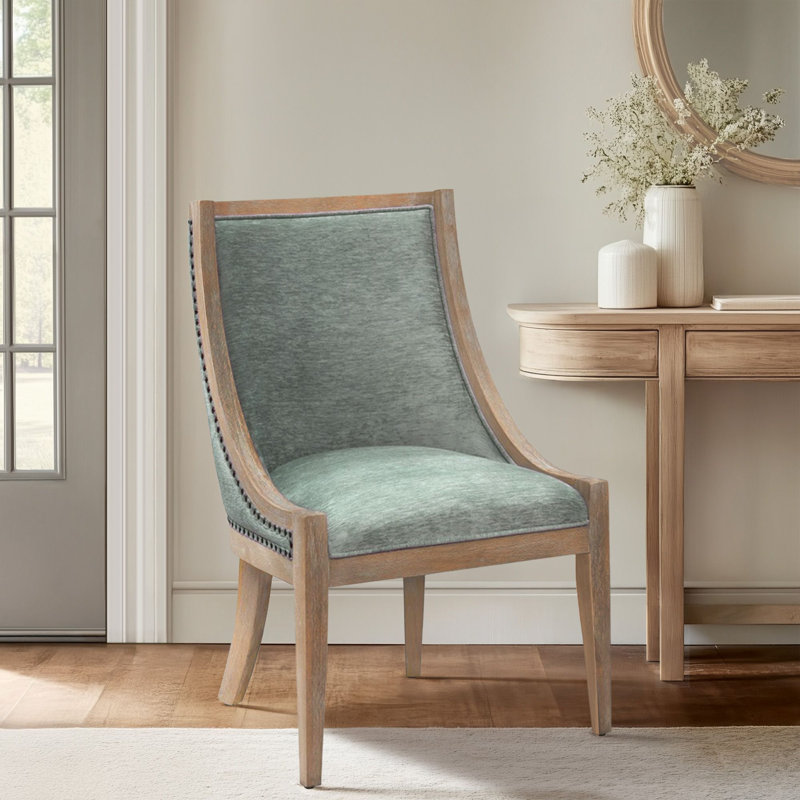 martha stewart elmcrest wood upholstered dining chair with nailhead trim