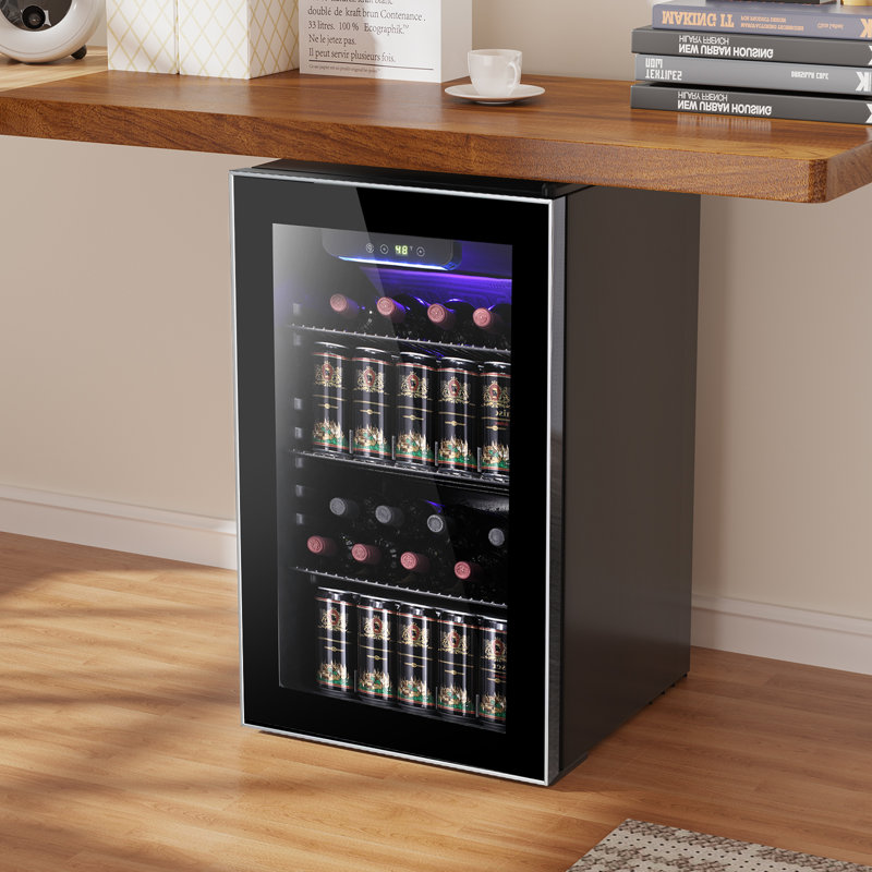 17.52"w 26 bottles or 113 cans 3.2 cubic feet freestanding/built-in wine & beverage refrigerator with glass door