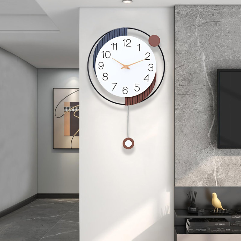 decorative wall clock with pendulum, silent quartz movement, large modern design for living room, kitchen, bedroom, and home decor